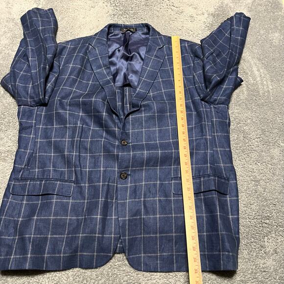 Ralph Lauren LRL Blazer Mens 50R 100% Linen 2-Button Coat Blue Windowpane Plaid - Picture 9 of 11